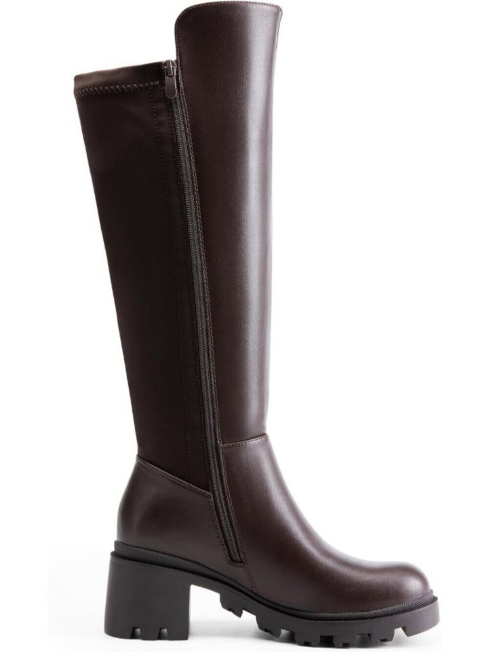 DREAM PAIRS Women's Brown-pu Knee High Platform Chunky Boots Round Toe Side Zip - Picture 3 of 6
